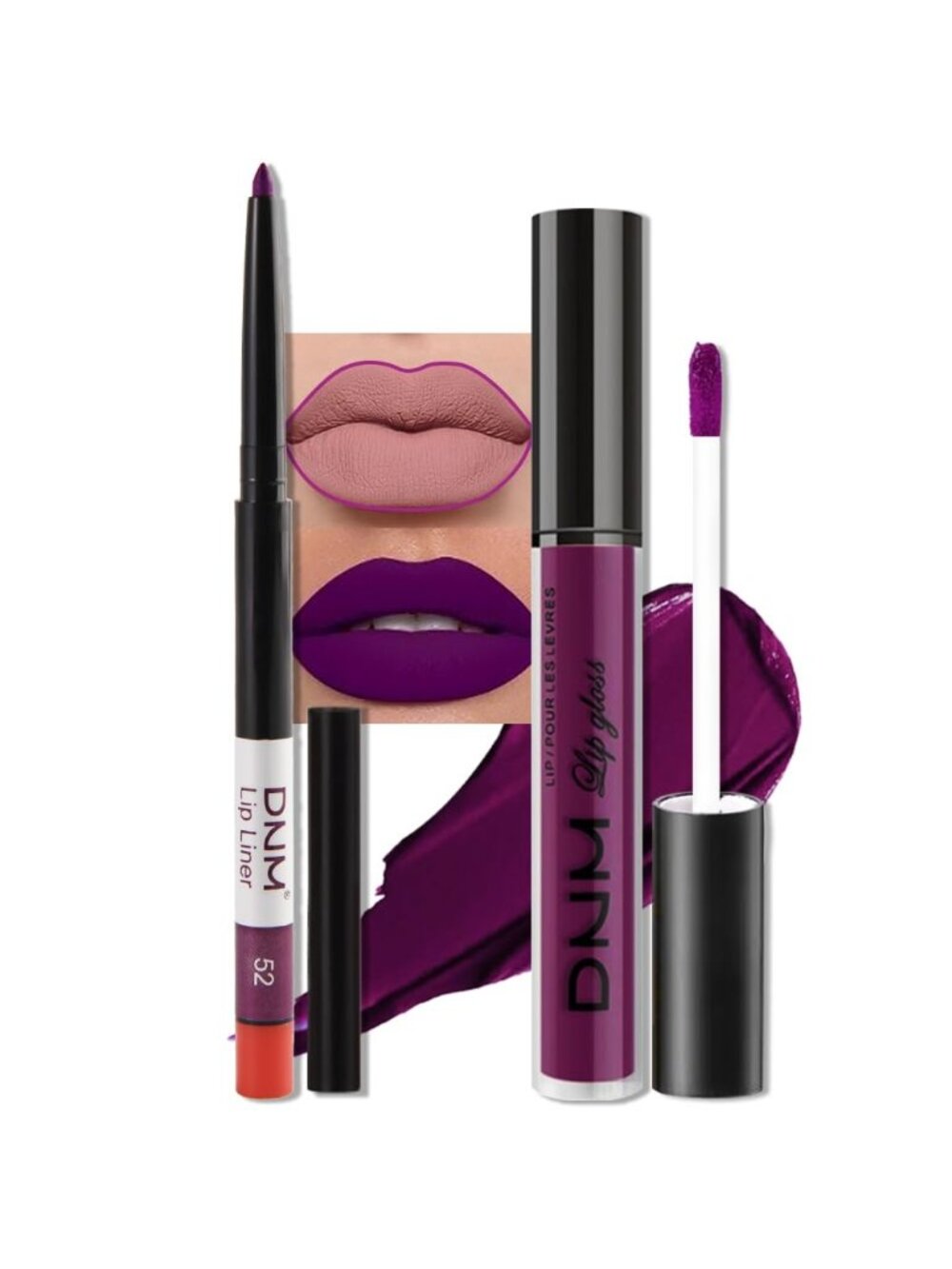 DNM 45# Plum Purple 2Pcs 24H Long-Lasting Matte Liquid Lipstick and Lip Liner